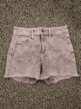 American Threads Pink Acid-Wash High Waist Denim Shorts